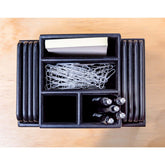 Black Leatherette 8 Square Coaster Set w/ Holder